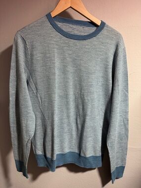 J.Crew Men's Lightweight Blue Striped Crewneck Sweater